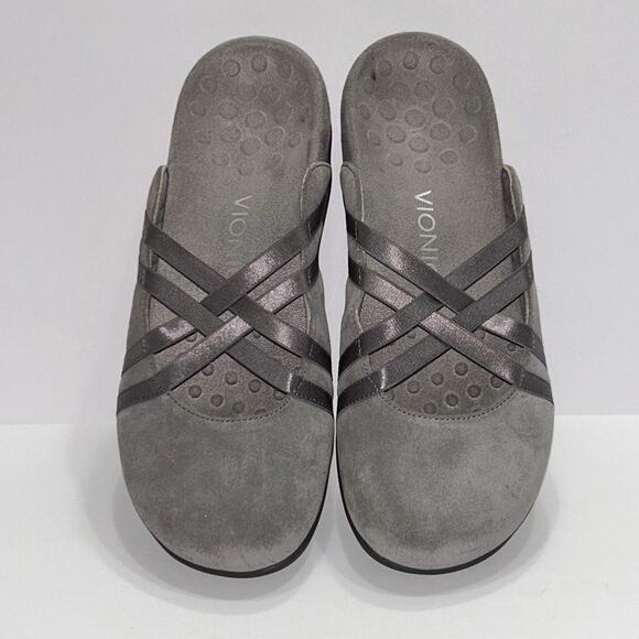 Vionic Clair Mules Sandals Womens 8 Slip On Gray Suede Flat Arch Support Comfort - Picture 11 of 16